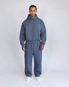 <b>Men</b> Oversized Hooded Sweatshirt Set Solid <b>Black</b> Fleece Cotton Breathable Regular Fit Autumn Wear - Product Image 2