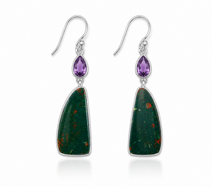 Natural Noreena Natural Bloodstone Amethyst Solid Sterling Silver Bohemia Water Drop <b>Dangle</b> <b>Earrings</b> Bezel Set Gemstone Drops - Product Image 1