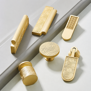 Handcrafted Solid Brass Engraved Pattern <b>Cabinet</b> <b>Knob</b> Golden Finish Decorative Drawer Pull Wardrobe Door Handle Furniture Accent - Product Image 1