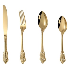 Único restaurante al por mayor de lujo de oro cuchara tenedor y cuchillo Juego de 4 cubiertos juegos de cubiertos de acero inoxidable más vendidos cubiertos - Product Image 2