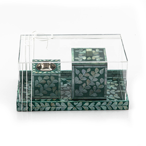 Ensemble de brûleurs d'encens de luxe en nacre, coffret cadeau en acrylique, incrustation de coquille verte, brûleur d'encens arabe Mubkhar Oud Bakhoor, ensemble de plateaux Mubkhar - Product Image 1