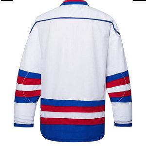 Maillot de hockey sur glace personnalisé sublimé, blanc, orange, bleu, rayé, col en V, manches longues, évacuation de l'humidité, vêtements unisexes pour adultes - Product Image 2