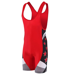 Combinaison de lutte de qualité supérieure pour hommes, couleur rouge, sublimation, confortable, en spandex. - Product Image 1
