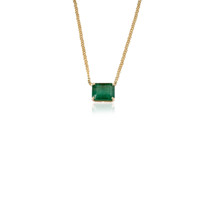 Collier Pendentif à Pierre Unique en Or Jaune K14, Design Minimaliste et Élégant, Chaîne à Maillons Curb avec Émeraude 100% Authentique, Bijoux Empilables - Product Image 3