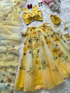 ชุดเลเฮนกา-โจลี-ดูปัตตาและบาตวา ผ้าไหมออร์แกนซ่าพิมพ์ลายดอกไม้ดิจิทัล สวยงามหรูหรา ตัดเย็บสำเร็จ พร้อมส่งจากซัพพลายเออร์อินเดีย - Product Image 6