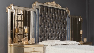 Luxury Art Deco <b>Solid</b> Teak <b>Wood</b> Bedroom Set King Size Bed Mirrored Wardrobe 2 Nightstands <b>Dressing</b> <b>Table</b> Luxury Furniture - Product Image 6