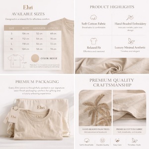 Camisetas de Mujer 100% Algodón, 220g, con Adornos, Moda Sostenible, Corte Regular, Transpirables, de Lujo, Hechas en India, Venta al Por Mayor OEM/ODM - Product Image 6