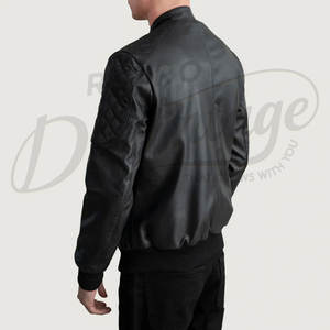 Chaqueta de Motociclista de Cuero Negro con Hombros Acolchados con Diamantes, Corte Ajustado, Cuello Alto, Cuero Genuino - Product Image 6