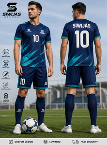 Ensemble de maillots de football personnalisés sublimés 100% polyester à col en V et manches courtes, respirant, séchage rapide, kit de maillot d'équipe de football imprimé - Product Image 1