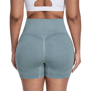 Shorts Deportivos Sin Costuras Color Azul Polvoriento, Shorts de Cintura Alta para Mujer, Shorts para Correr, Entrenamiento, Ciclismo, Yoga - Product Image 3