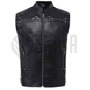 Hot Sale SNAFA SPORTS Men's <b>Winter</b> Breathable <b>Leather</b> Motorcycle Vest with Zipper Closure and Customizable Club Logo - Product Image 3