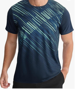 Camiseta de Manga Corta con Estampado Geométrico para Hombre, Cuello Redondo, Secado Rápido, Ajuste Deportivo, Tejido de Poliéster, Corte Ajustado, Largo Regular - Product Image 1