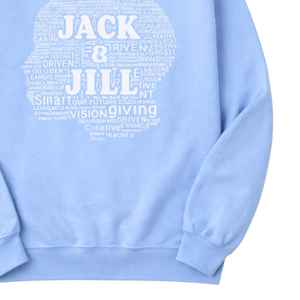 แจ็คแอนด์จิลเสื้อสเวตเตอร์คอกลมสีน้ำเงินลายกราฟิกคลาวด์เวิร์ดสำหรับผู้ชายและผู้หญิงเสื้อสเวตเตอร์แขนยาวสวมใส่สบายๆ - Product Image 4