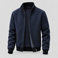 Cardigan zippé intégral en tissu technique pour homme, col roulé, en polaire tricotée avec bordure contrastante, style décontracté chic