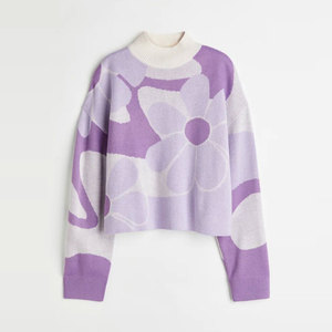 Suéter de punto de lana y viscosa con cuello redondo y manga larga a rayas para mujer de Haven Apparels, transpirable, informal, de corte regular, con encaje y diseño abierto. - Product Image 1