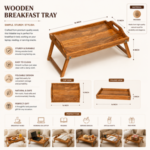 Plateau de petit-déjeuner en bois artisanal avec pieds pliables |   Plateau de service multifonctionnel pour ordinateur portable au lit |   Design rustique pour mariage et anniversaire - Product Image 5