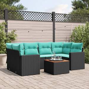 Black Poly Rattan Patio <b>Sofa</b> Set With Cushions <b>7</b> <b>Seater</b> Outdoor Furniture Contemporary Style - Product Image 3