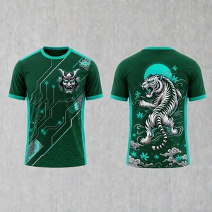 Men's Short Sleeve Polyester T-Shirt Sublimation Print Tiger And Samurai Design Fitted Animal Pattern Sport Apparel - Product Image 1
