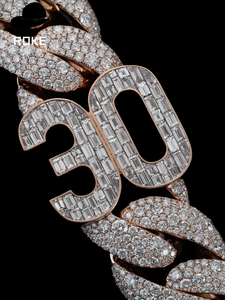 Luxury 18K Solid Gold <b>Statement</b> <b>Necklace</b> With Moissanite Baguette Cut Number Pattern Link Chain Unisex Party Jewelry For Export - Product Image 5