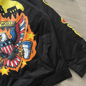 Veste unisexe noire à fermeture éclair, imprimé drapeau d'aigle, veste à revers, streetwear, manteau décontracté de haute qualité - Product Image 6