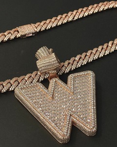 Pendentif personnalisé en moissanite VVS avec lettre initiale, style hip-hop, serti de diamants baguette 3D en argent 925, bijoux fins pour homme - Product Image 2