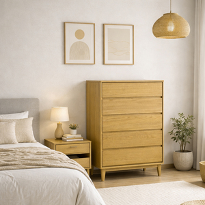 Custom Nordic Rubberwood Chest of Drawers for Furniture Brands and Retailers Wooden Dresser with 5 drawers Made in Vietnam - Product Image 1