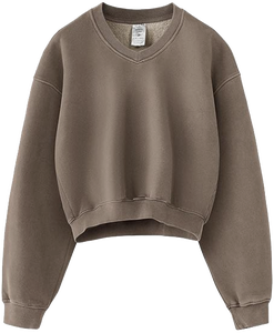 Girls' Acid Wash <b>Cropped</b> Sweatshirt Crew Neck Short Sleeve 100% Cotton Four-Way Stretch Breathable Regular Fit Pullover OEM ODM - Product Image 6