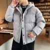Men's Winter Hooded Puffer <b>Jacket</b> Solid Color Windproof <b>Thick</b> <b>Fleece</b> Lined Zipper Closure Casual Style Regular Fit - Product Image 4