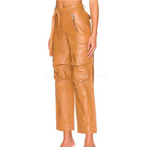 Pantalones de PU para Mujer, Cintura Alta, Ajustados, Estilo Utilitario, Largos hasta el Tobillo, con Cinturón, Botones, Bolsillos, Color Sólido, para Invierno - Product Image 1