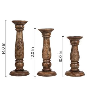 Juego de Portavelas de Madera Talladas a Mano, Estilo Rústico, Decoración de Mesa para el Hogar - Product Image 2