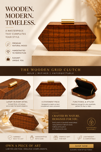 Bolso de Mano Contemporáneo de Madera SAFA INTERNATIONAL, Bolso Geométrico Tipo Caja, Hecho a Mano, Artesanía Natural, Bolsa de Regalo para Fiestas y Días Festivos - Product Image 2