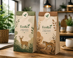 ถุงกระดาษคราฟท์รักษ์โลก EcoRev แบบพับได้เองพร้อมหูหิ้วแบบแบน ปิดผนึกด้วยกาวในตัว พิมพ์ออฟเซ็ต เกรดสำหรับอาหาร ใช้ในอุตสาหกรรม - Product Image 5