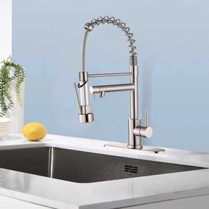 Rubinetto da cucina monocomando a 2 funzioni in acciaio inossidabile con collo a molla e doccetta estraibile, facile installazione a foro singolo, per lavabo - Product Image 2