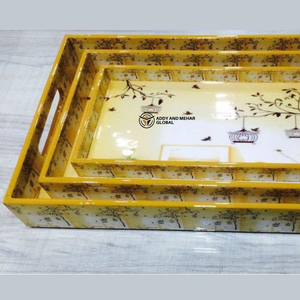 ชุดถาดเสิร์ฟสำหรับห้องพักโรงแรมหรู ลายวิวทิวทัศน์สีเหลืองเคลือบเอนาเมลบนถาด MDF สำหรับร้านอาหารและคาเฟ่ - Product Image 2