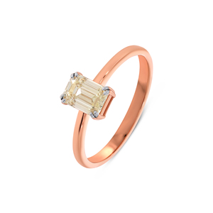 Anillo Solitario Solo Shimmer, Oro Rosa de 18K, Corte Esmeralda, Anillo de Compromiso con Diamante Solitario para Mujer, Clásico de Cuatro Puntas, Minimalista - Product Image 1