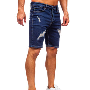 Denim Manufacturer Streetwear Custom Vintage Wash Jorts Men Jeans Shorts with Rhinestones Denim Shorts Dark Wash - Product Image 4