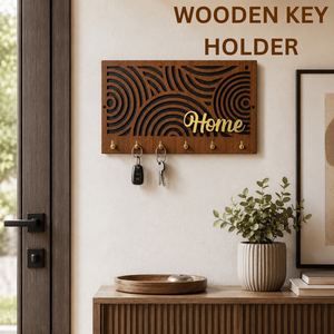 Modern Wooden Home <b>Key</b> Holder with 6 Hooks | Premium Laser Cut Wall Mounted <b>Key</b> <b>Organizer</b> Rack for Entryway Hallway, Home Decor - Product Image 5