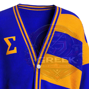 Custom Sorority Sigma Gamma Rho Women's <b>Cardigans</b> <b>Sweater</b> V-Neck Royal Blue & Yellow <b>sweater</b> Embroidered Letter Logo Full Sleeve - Product Image 4