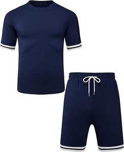 T-Shirt Short <b>Set</b> Trim Cotton Summer Sports Men Casual Wear Two-Piece Crew Neck Breathable Gym Outdoor Use Streetwear <b>Twin</b> <b>Sets</b> - Product Image 3