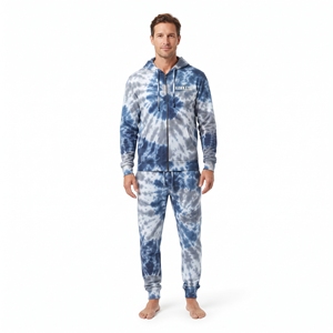 Conjunto deportivo Tie Dye Streetwear con sudadera con capucha y cremallera completa y pantalones jogger para hombre, corte regular, logotipo bordado personalizado - Product Image 2
