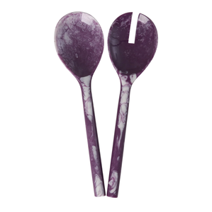 Ensemble de 2 Cuillères et Fourchettes à Salade Marbrées Violettes, Grand Ensemble d'Ustensiles de Service - Product Image 1