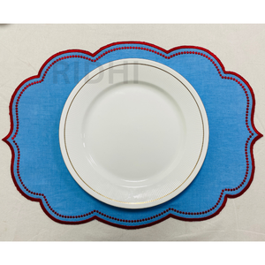 Ridhi Eco-Friendly 100% Blue Linen with Embroidery Table <b>Placemats</b> Reusable Fabric Mats Wholesale for Wedding, Restaurant, Hotel - Product Image 5