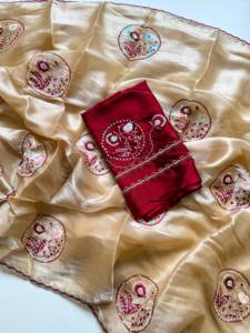 ชุดงานเลี้ยงออกแบบสวยงาม งานปักประณีต พร้อมขอบผ้าลาย Zmy Chu Saree จับคู่กับผ้าไหมอาร์ตซิลค์ - Product Image 2