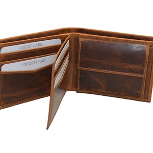 Portefeuille homme en cuir véritable, style vintage, fait main, court, pour usage quotidien, avec bouton de blocage des cartes, doublure en polyester - Product Image 5