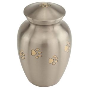 Pewter with Gold Paw Prints Medium Pet Cremation <b>Urn</b> for Ashes Brass Silver <b>Urn</b> Dog <b>Urn</b> <b>Cat</b> <b>Urn</b> Medium Sized Pet <b>Urn</b> - Product Image 1
