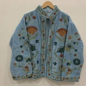 Top Product Wholesale Suzani Embroidered Velvet Jacket Women Short Winter <b>Coat</b> Button Bohemian Bomber Jacket Factory Price - Product Image 3