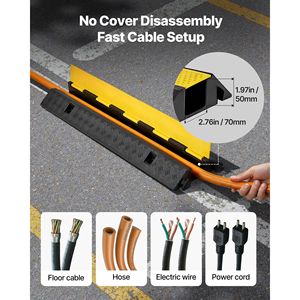 แผ่นยางป้องกันสายเคเบิลแบบหนาพิเศษ รับน้ำหนักได้ 22,000 ปอนด์/เพลา 1 ช่อง สำหรับป้องกันสายไฟ สายยาง ขนาด 2.76 x 1.97 นิ้ว สำหรับจราจร - Product Image 4