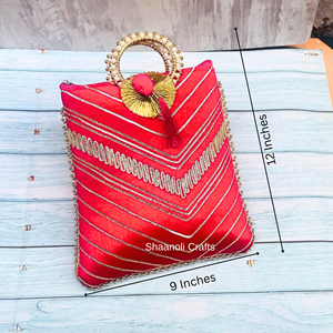 Designer Luxury Raw Silk Gota Patti Lace <b>Work</b> Wrist Handle Rectangle Handbags Beautiful Zari <b>Work</b> Hand <b>Bags</b> for Wedding Decor - Product Image 6