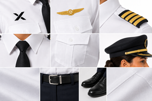 Uniformes de Piloto de Aerolínea Personalizados OEM ODM |   Conjunto Completo de Manga Corta para Mujer, Diseño Entallado, Viscosa Premium |   Uniforme de Verano X Sports City - Product Image 5