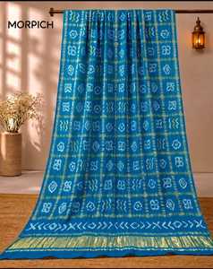 Dupatta authentique en soie Gajji pure Ghatchola, traditionnelle, avec teinture Bandhej et bordure Zari riche - Product Image 3